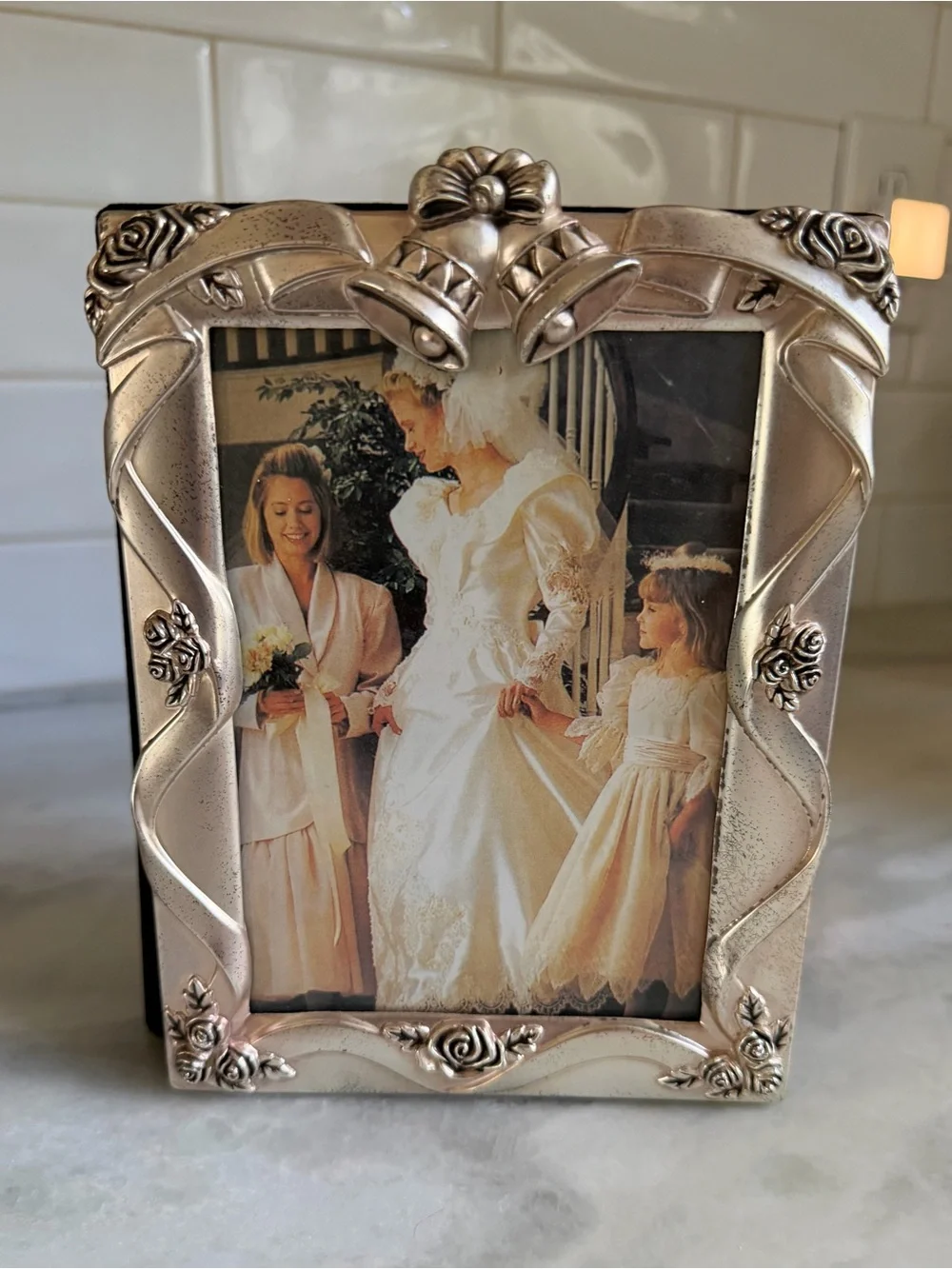 Ornate Silver Floral Bell Photo Frame - Decorative Accent